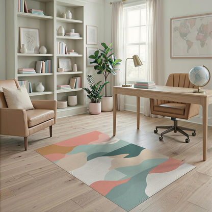 4'x6' Washable Modern Color Block Area Rug, Peach Flatwoven Floor Mat Non-Slip Chair-Friendly Carpet for Home Office, Gaming Room, Under Desk | Ref:2092542