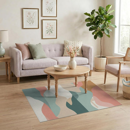 4'x6' Washable Modern Color Block Area Rug, Peach Flatwoven Floor Mat Non-Slip Chair-Friendly Carpet for Home Office, Gaming Room, Under Desk | Ref:2092542