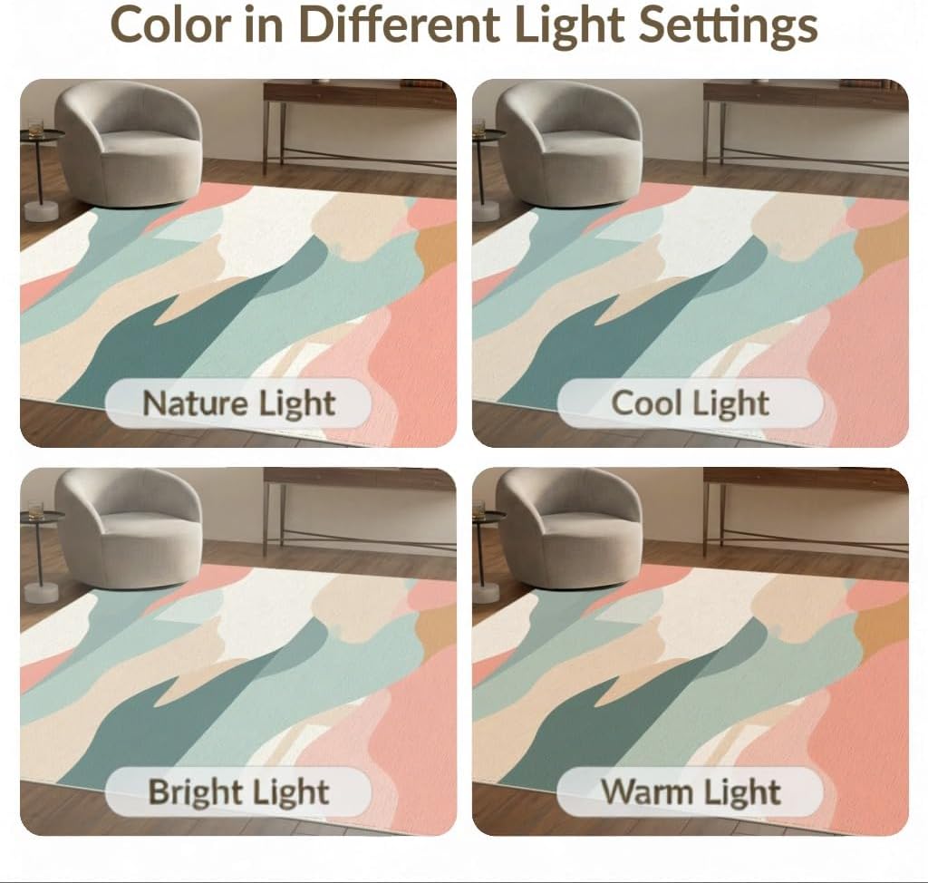 4'x6' Washable Modern Color Block Area Rug, Peach Flatwoven Floor Mat Non-Slip Chair-Friendly Carpet for Home Office, Gaming Room, Under Desk | Ref:2092542