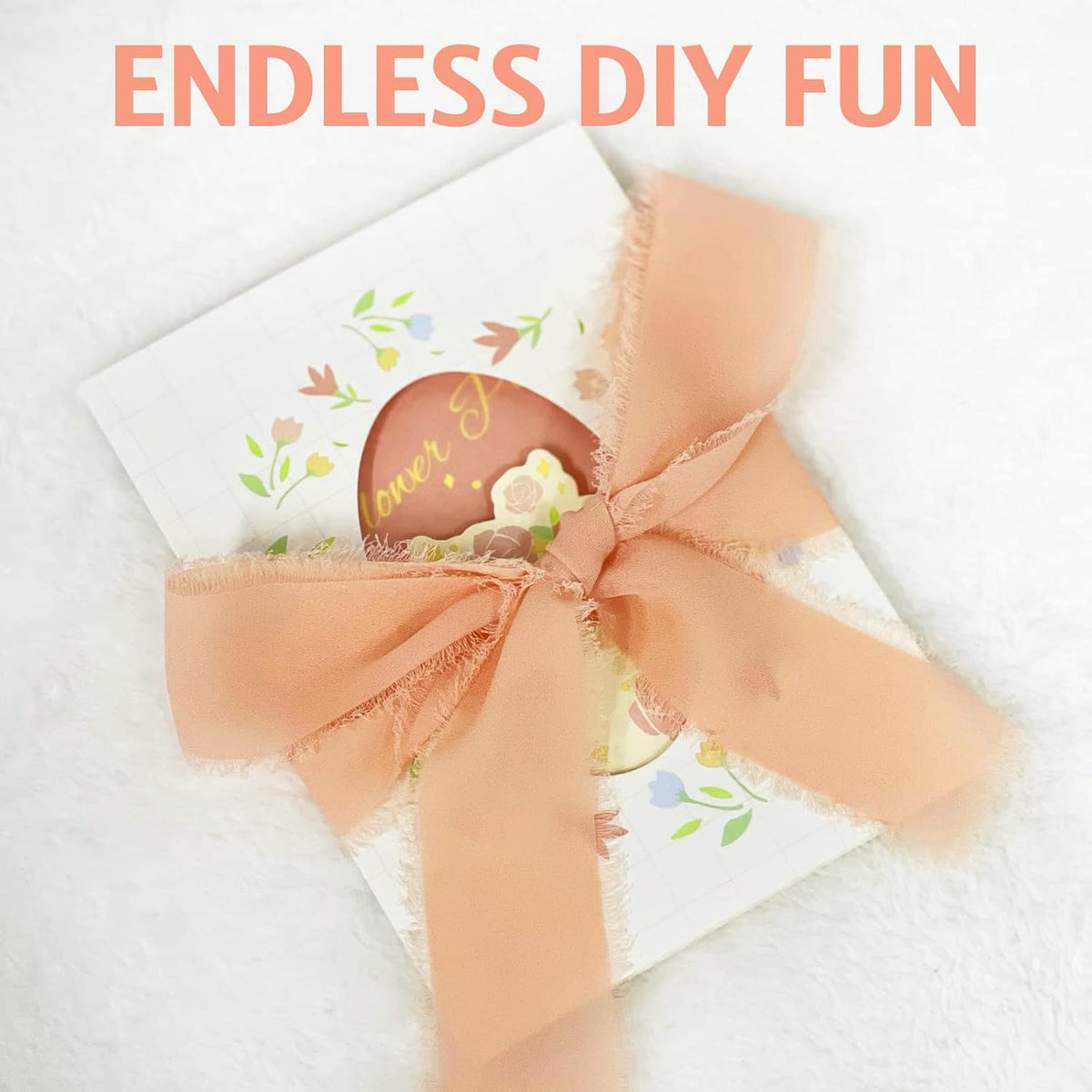 3 Rolls Rose Gold Handmade Chiffon Ribbon, 1.5" x 21Yd Frayed Fringe Silk Ribbons for Wedding Invitations, Bridal Bouquets, Gifts Wrapping, Decorations