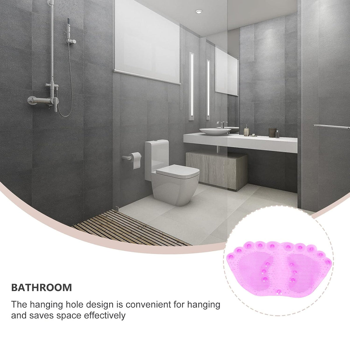 Footprint Shower Mat with Suction Cups PVC Non Slip Massage