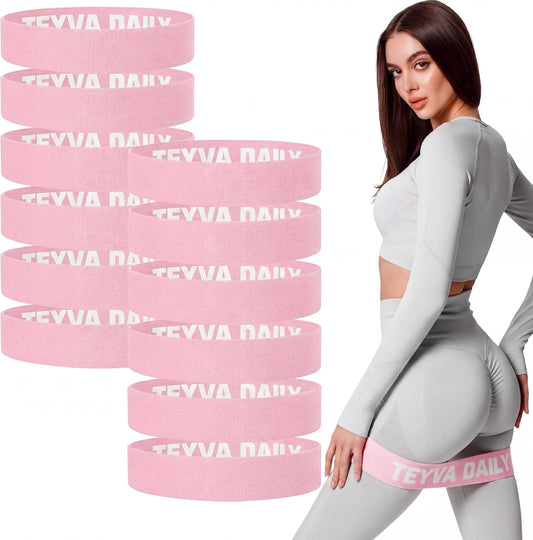 12 Pcs Fabric Resistance Bands for Working Out, Non-Slip Exercise Bands for Women, Pink Booty Elastic Loop Band for Glute Butt Thigh Yoga Pilates Stretching Gym Studio