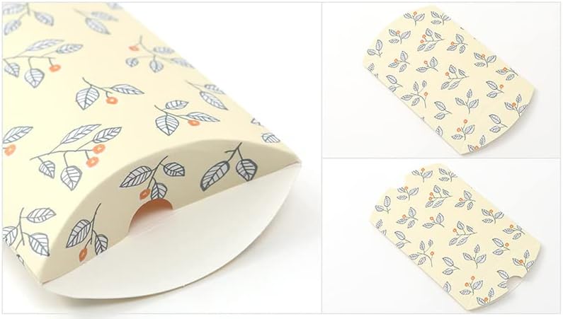 AKOAK 20 Pcs Wedding Creative Pillow Box, Candy Gift Box, Suitable for Wedding Birthday and Christmas (Light yellow+Leaves)