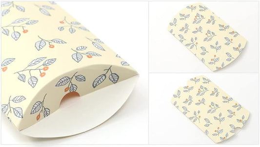 AKOAK 20 Pcs Wedding Creative Pillow Box, Candy Gift Box, Suitable for Wedding Birthday and Christmas (Light yellow+Leaves)