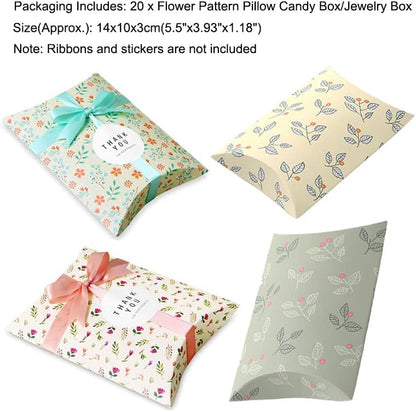 AKOAK 20 Pcs Wedding Creative Pillow Box, Candy Gift Box, Suitable for Wedding Birthday and Christmas (Light yellow+Leaves)
