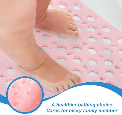 2pcs Non Slip Shower Mat 21"x21" Triangle Anti-Slip Washable Floor Bath Mats with Suction Cups for Bathroom Kitchen Bathtub Treads Stairs, Pink