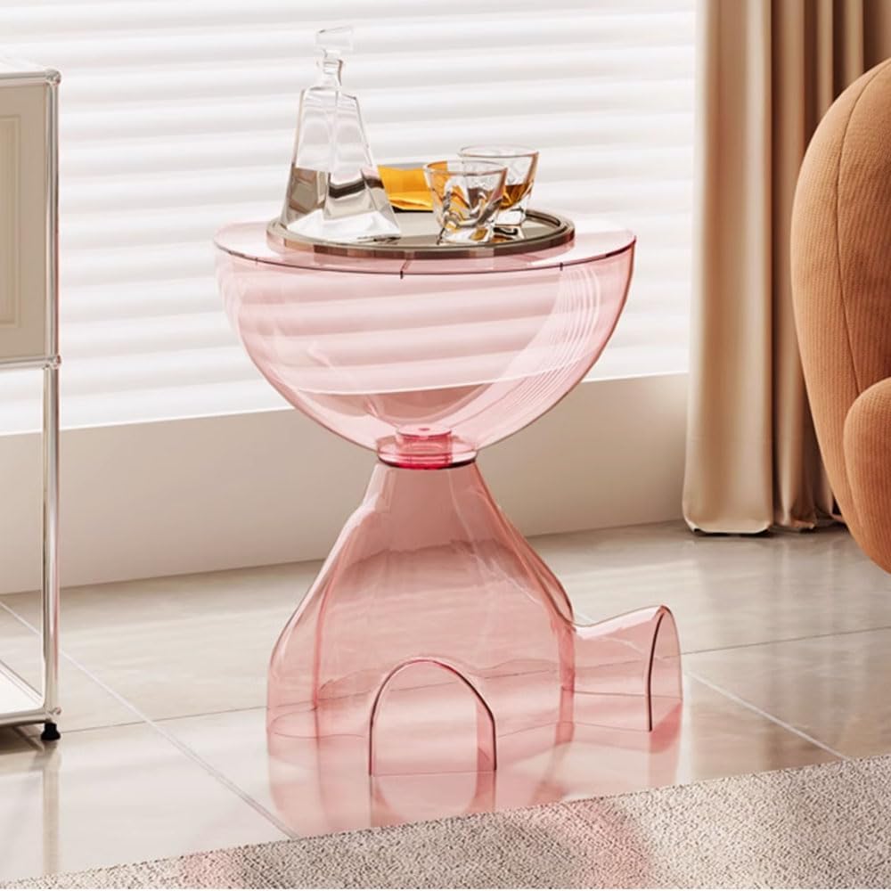 Mini Side Table, Circle Coffee Table, Sofa End Table Nightstand, Small End Table Accent Balcony Office, Modern Bedside Home Decor for Living Room, Bedroom, Small Spaces, Easy Assembly (Mini c-Pink)