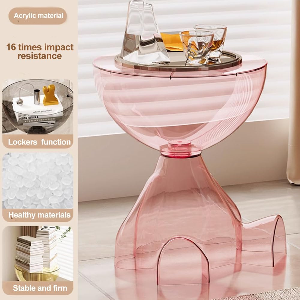 Mini Side Table, Circle Coffee Table, Sofa End Table Nightstand, Small End Table Accent Balcony Office, Modern Bedside Home Decor for Living Room, Bedroom, Small Spaces, Easy Assembly (Mini c-Pink)