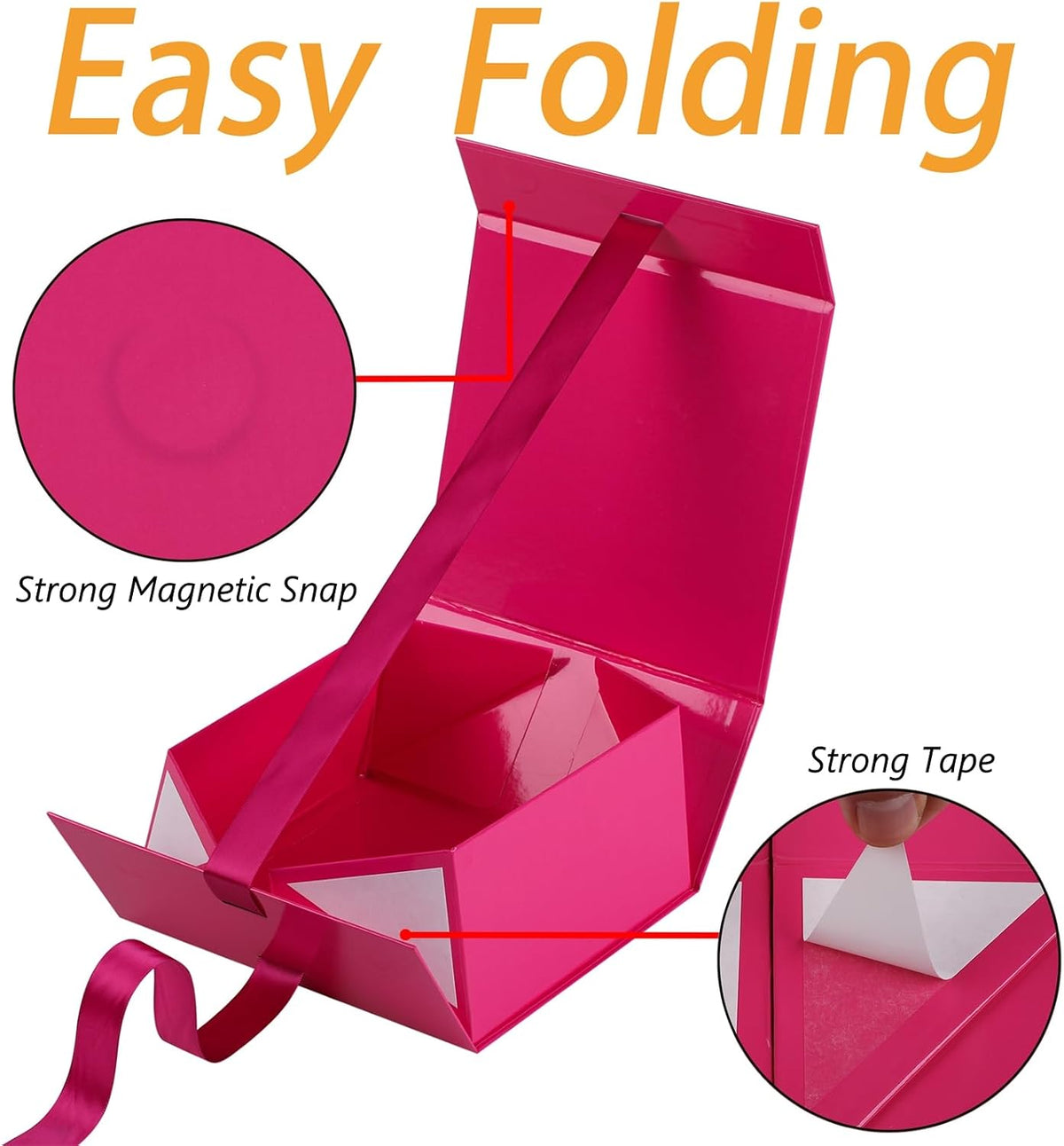 Bright Pink Gift Box,10x10x5 Inches Gift Boxes with Lids for Presents with Magnetic Closure and Ribbon for Wedding,Storage,Birthday
