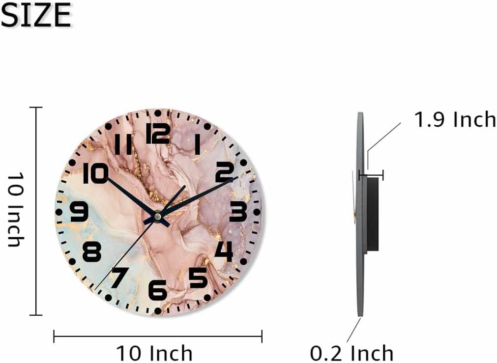 Marble Wall Clock Battery Operated Pink Gold Wave Marble Pattern Wall Clock Silent Non Ticking Quality Quartz 10 Inch Round Easy Clock to Read for Home Office