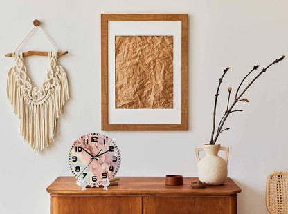 Marble Wall Clock Battery Operated Pink Gold Wave Marble Pattern Wall Clock Silent Non Ticking Quality Quartz 10 Inch Round Easy Clock to Read for Home Office