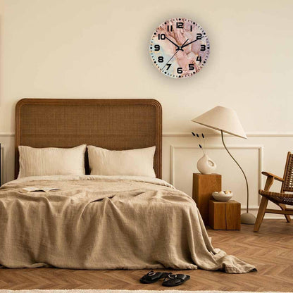 Marble Wall Clock Battery Operated Pink Gold Wave Marble Pattern Wall Clock Silent Non Ticking Quality Quartz 10 Inch Round Easy Clock to Read for Home Office