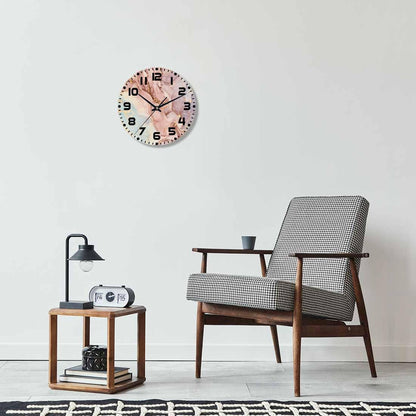 Marble Wall Clock Battery Operated Pink Gold Wave Marble Pattern Wall Clock Silent Non Ticking Quality Quartz 10 Inch Round Easy Clock to Read for Home Office