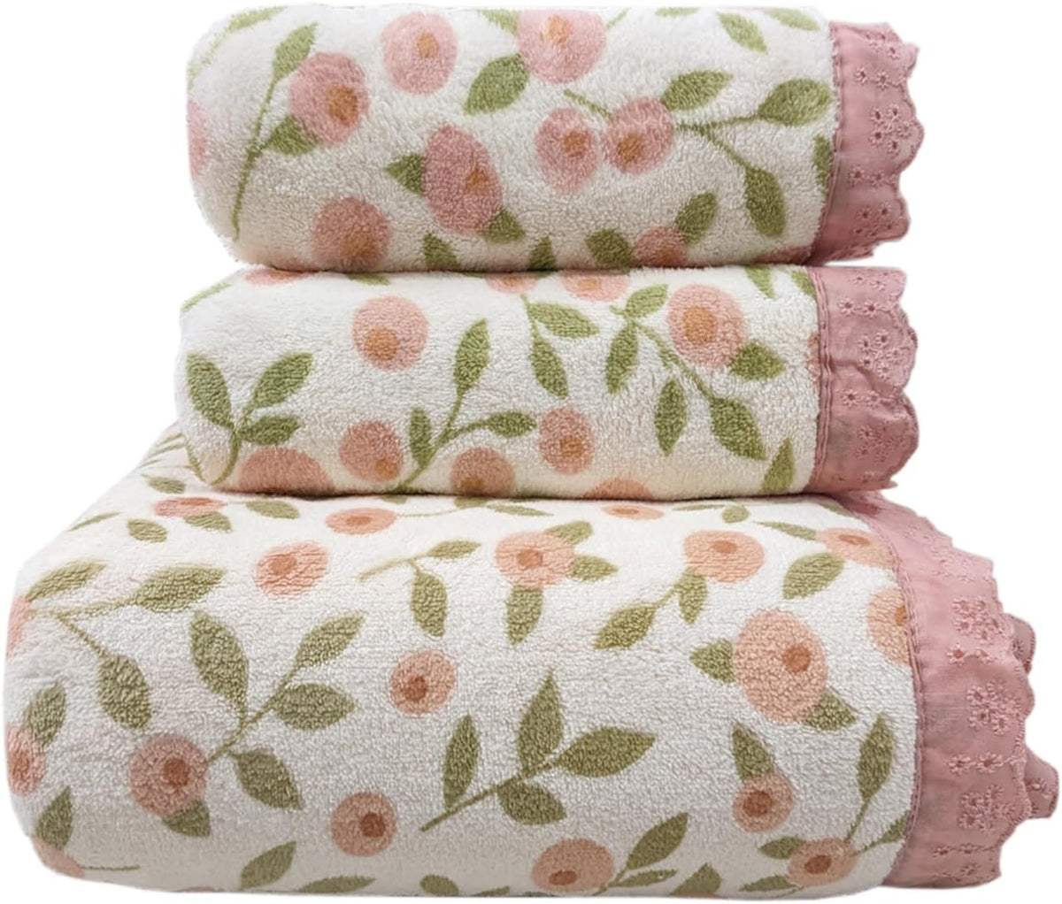 Floral Bath Towel Set,3 pcs,Coral Velvet Soft Absorbent Towels (1 Bath Towel,2 Hand Towels)