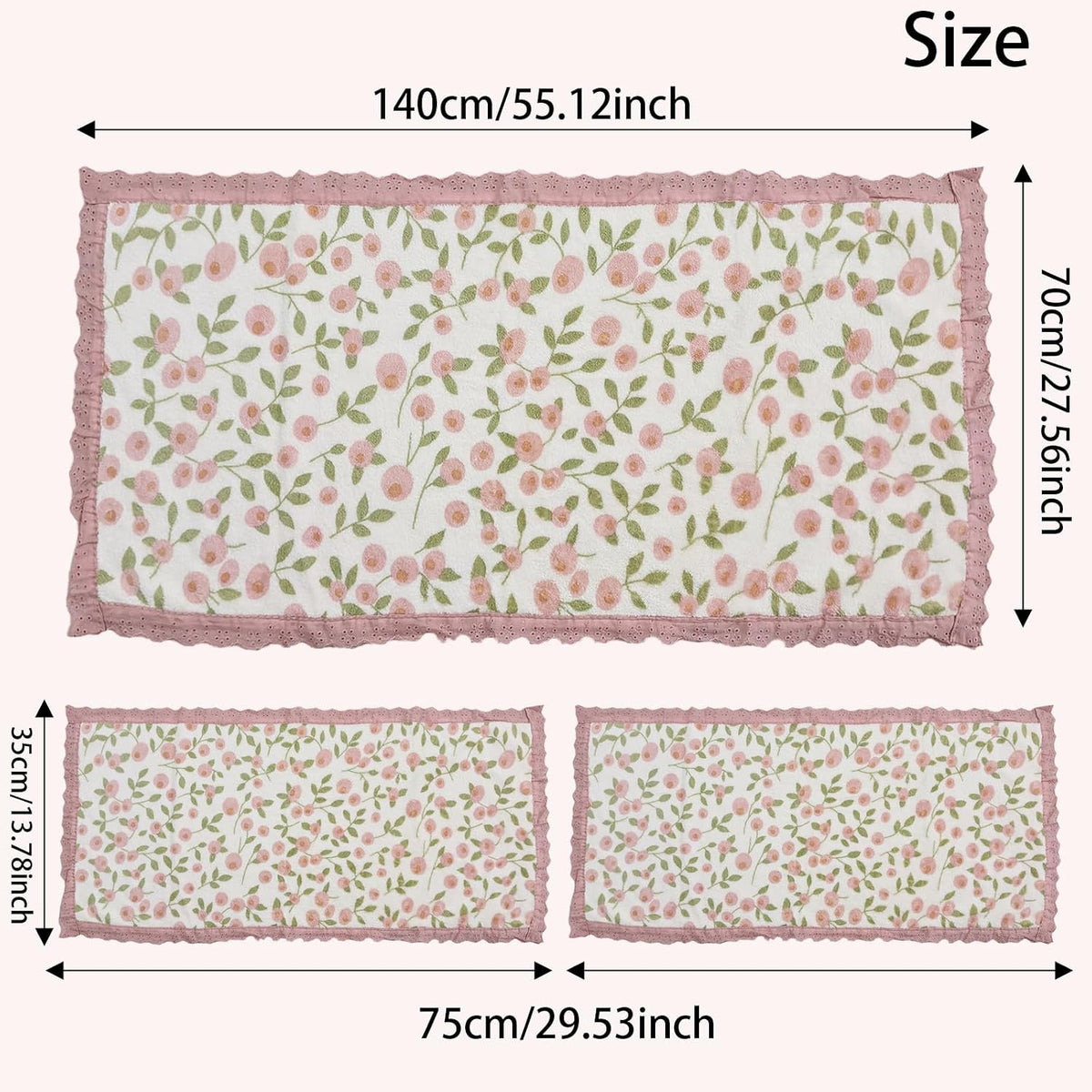 Floral Bath Towel Set,3 pcs,Coral Velvet Soft Absorbent Towels (1 Bath Towel,2 Hand Towels)