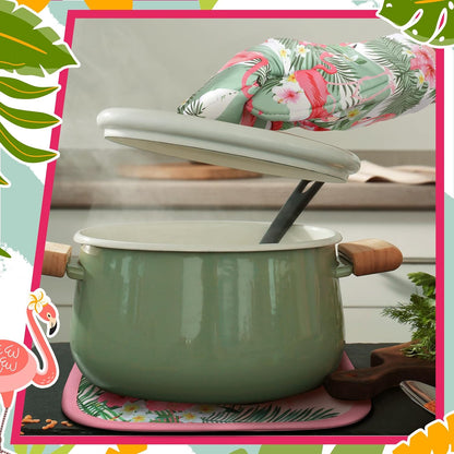 6 Pcs Flamingo Kitchen Towels Pot Holders and Oven Mitts Set Soft Cotton Linen Dish Towel Heat Resistant Oven Mitts for Summer Kitchen Decor Cooking Baking Grilling