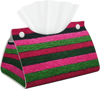 Pink Green Striped Pattern Textured Fabric Tissue Box Cover Rectangle Pu Leather Tissue Box Holder for Car Bathroom Bedroom Desk Tabletop Decor