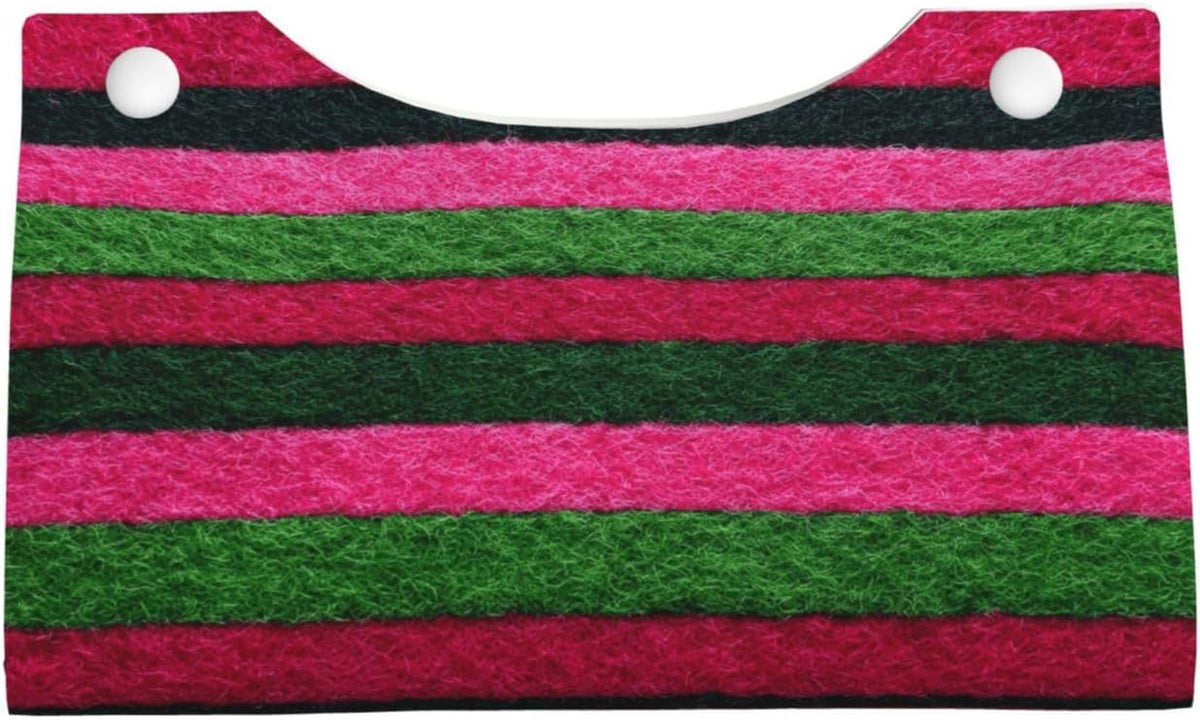 Pink Green Striped Pattern Textured Fabric Tissue Box Cover Rectangle Pu Leather Tissue Box Holder for Car Bathroom Bedroom Desk Tabletop Decor