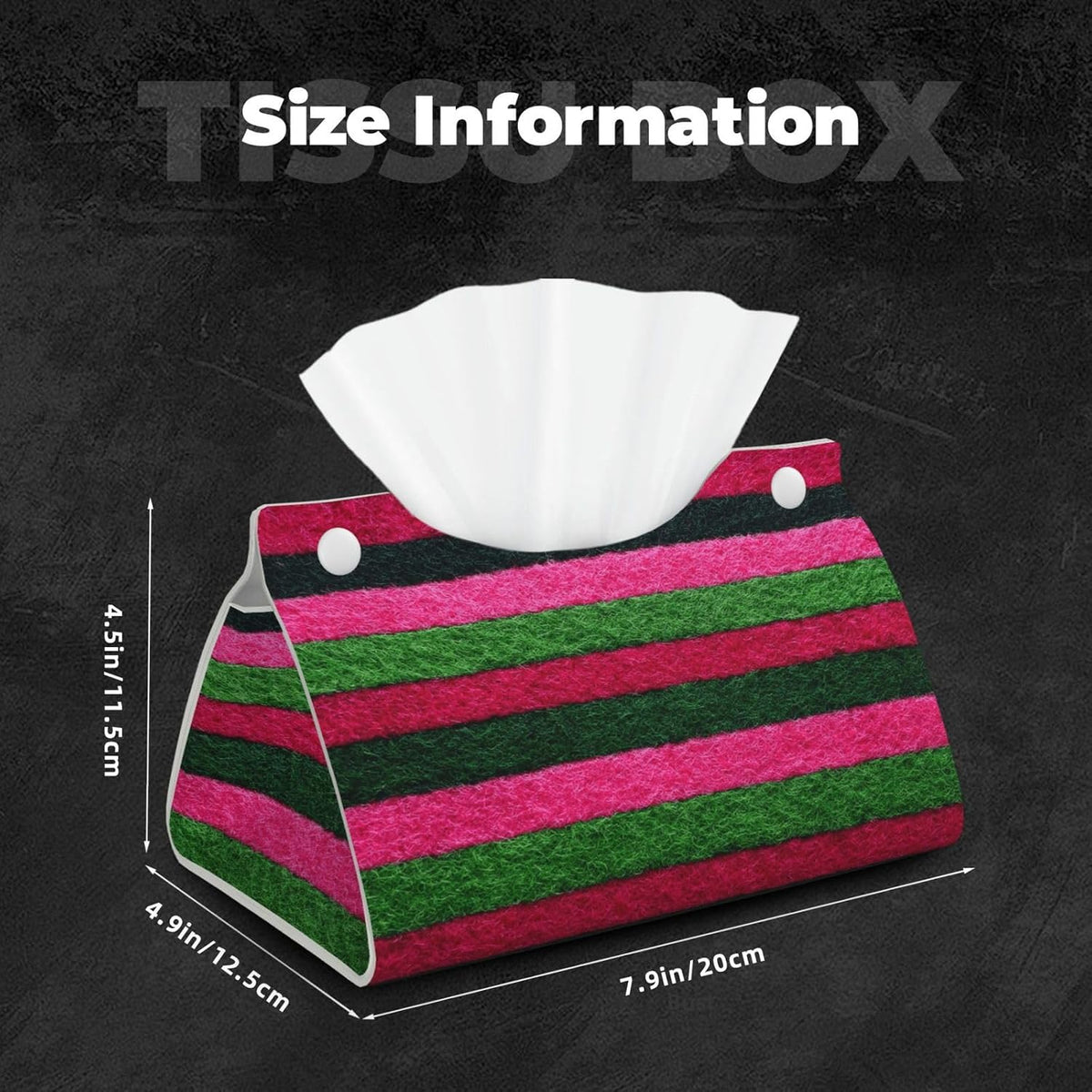 Pink Green Striped Pattern Textured Fabric Tissue Box Cover Rectangle Pu Leather Tissue Box Holder for Car Bathroom Bedroom Desk Tabletop Decor
