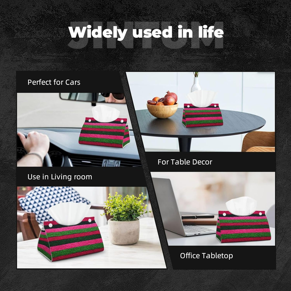 Pink Green Striped Pattern Textured Fabric Tissue Box Cover Rectangle Pu Leather Tissue Box Holder for Car Bathroom Bedroom Desk Tabletop Decor