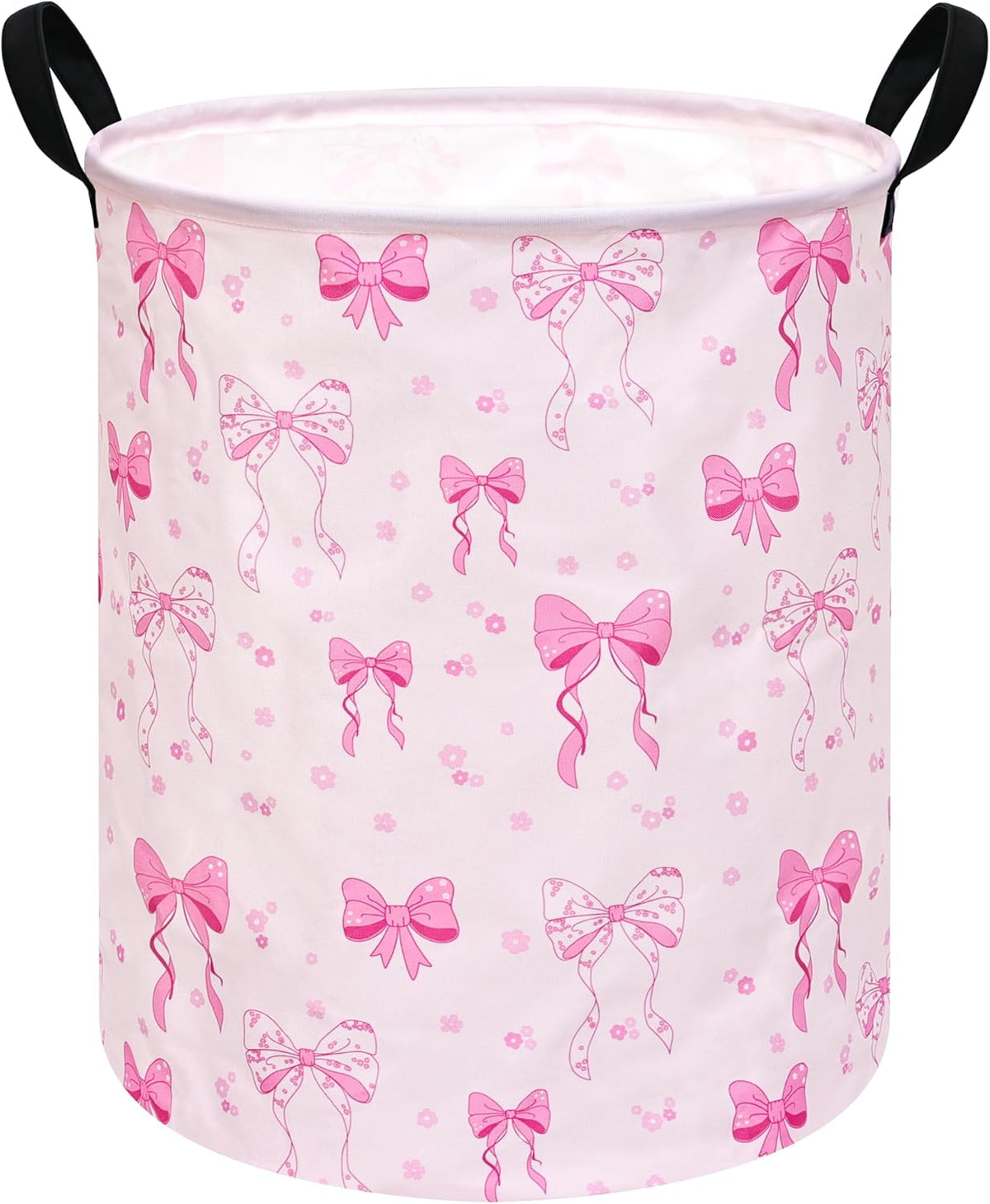 Pink Bowknot Kids Laundry Hamper Clothes Gift Basket Storage Laundry Baskets Organizer Bin with Handles for Nursery Room