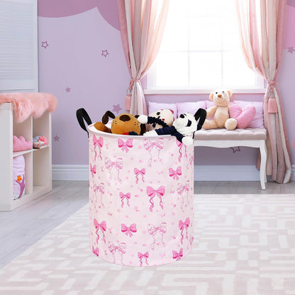 Pink Bowknot Kids Laundry Hamper Clothes Gift Basket Storage Laundry Baskets Organizer Bin with Handles for Nursery Room
