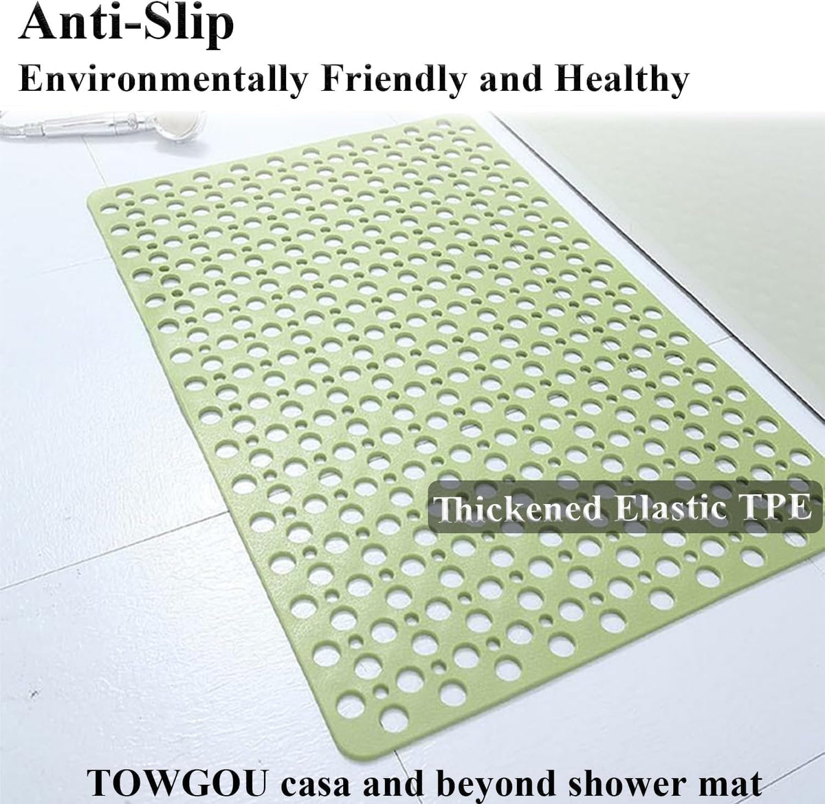 Casa and Beyond Shower Mat, Non Slip Bath Mat and Shower Mat with Suction Cups and Drain Holes, Easy to Clean Soft Machine (Pink,34.6" x 15.7" (Rectangular))