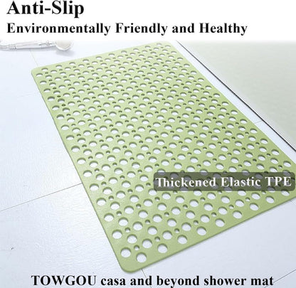 Casa and Beyond Shower Mat, Non Slip Bath Mat and Shower Mat with Suction Cups and Drain Holes, Easy to Clean Soft Machine (Pink,34.6" x 15.7" (Rectangular))