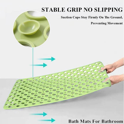 Casa and Beyond Shower Mat, Non Slip Bath Mat and Shower Mat with Suction Cups and Drain Holes, Easy to Clean Soft Machine (Pink,34.6" x 15.7" (Rectangular))