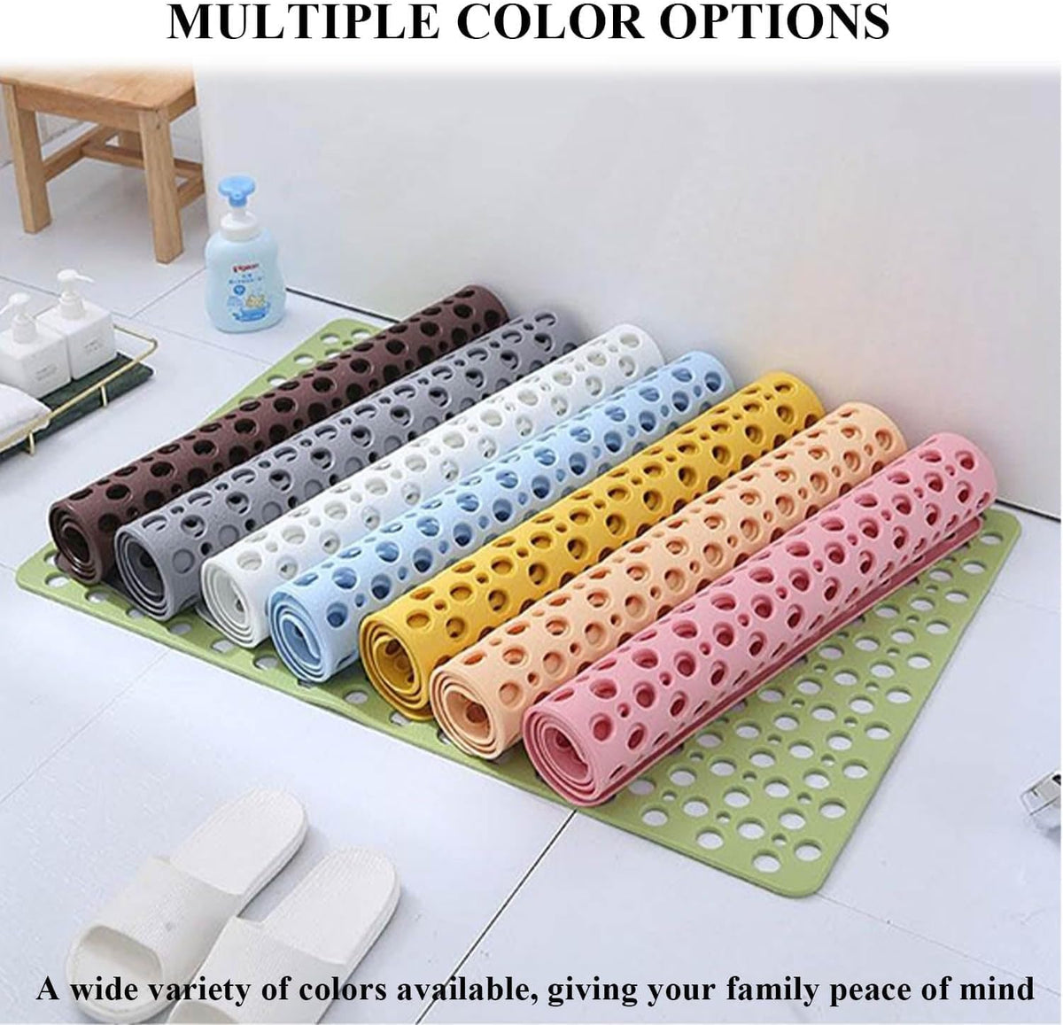 Casa and Beyond Shower Mat, Non Slip Bath Mat and Shower Mat with Suction Cups and Drain Holes, Easy to Clean Soft Machine (Pink,34.6" x 15.7" (Rectangular))