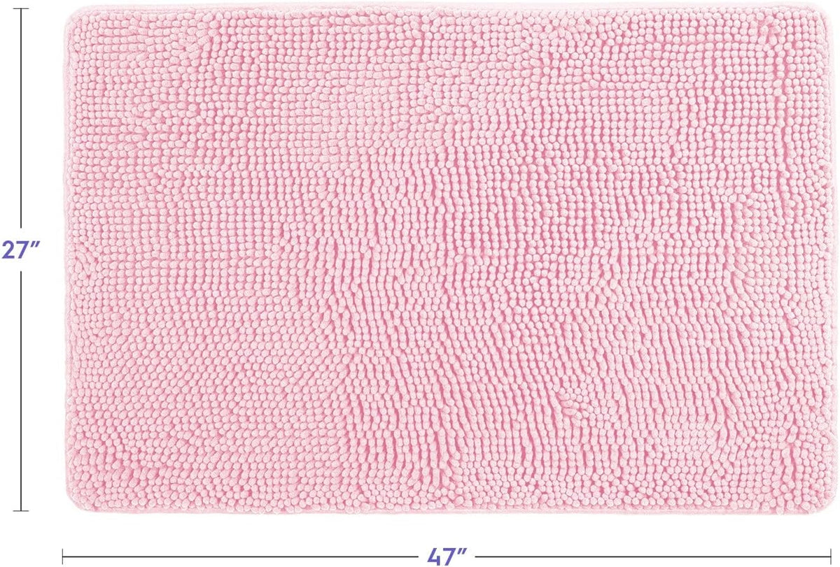 Bathroom Rugs, Extra-Thick Memory Foam Bath Mat, Ultra-Soft Chenille Microfiber, Highly Absorbent, Machine Washable, Shaggy Bath Mats for Bathroom, Non-Slip (27"x47") Light Pink