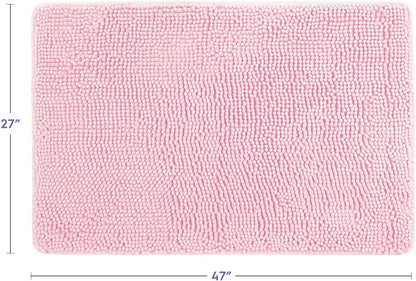 Bathroom Rugs, Extra-Thick Memory Foam Bath Mat, Ultra-Soft Chenille Microfiber, Highly Absorbent, Machine Washable, Shaggy Bath Mats for Bathroom, Non-Slip (27"x47") Light Pink