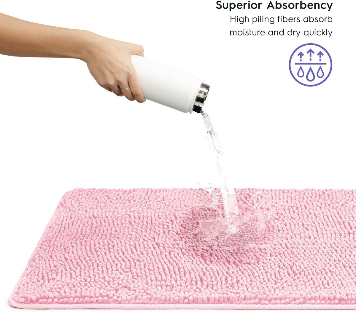 Bathroom Rugs, Extra-Thick Memory Foam Bath Mat, Ultra-Soft Chenille Microfiber, Highly Absorbent, Machine Washable, Shaggy Bath Mats for Bathroom, Non-Slip (27"x47") Light Pink