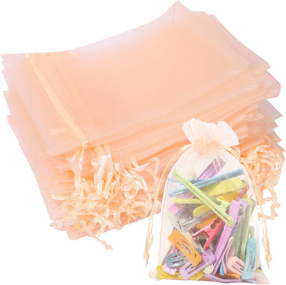 100Pcs Peach Organza Bags,4x6 Inch Small Mesh Drawstring Bags