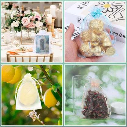 100Pcs Peach Organza Bags,4x6 Inch Small Mesh Drawstring Bags