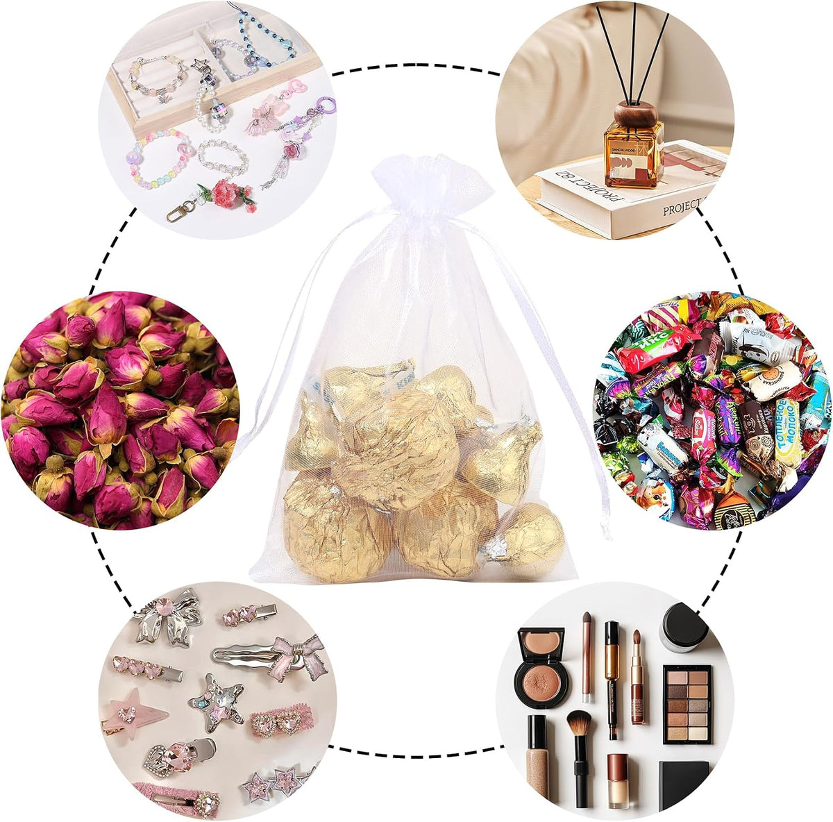 100Pcs Peach Organza Bags,4x6 Inch Small Mesh Drawstring Bags