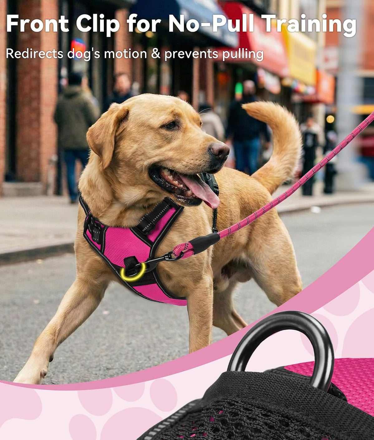No Pull Dog Harness Medium Sized Dog, Front Clip, Hot Pink