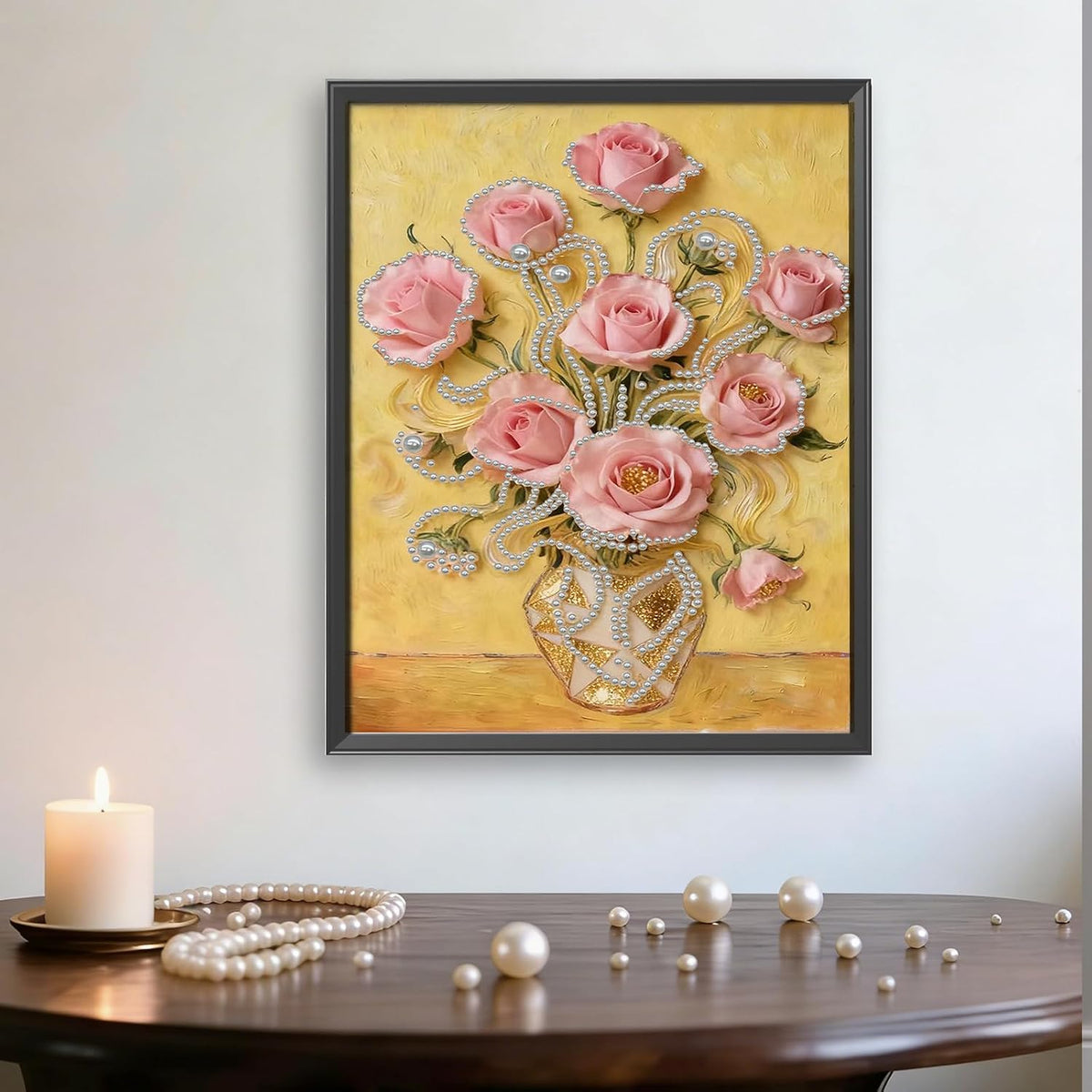 Jinglinhh DIY Pink Rose Flower Diamond Art Pearl Painting Kit for Adults, Unframed 35x45CM Special Shaped Pearl Art Painting, Wall Art for Home Office Decor Housewarming Gift