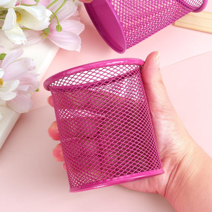 Pen Holder Cup for Desk, Wire Mesh Pencil Cup Holder, Pink