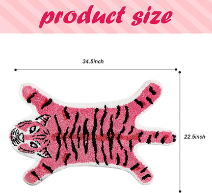 Pink Tiger Shaped Bathroom Rug,Cute Non-Slip Bath Mat Absorbent Bathtub Rug