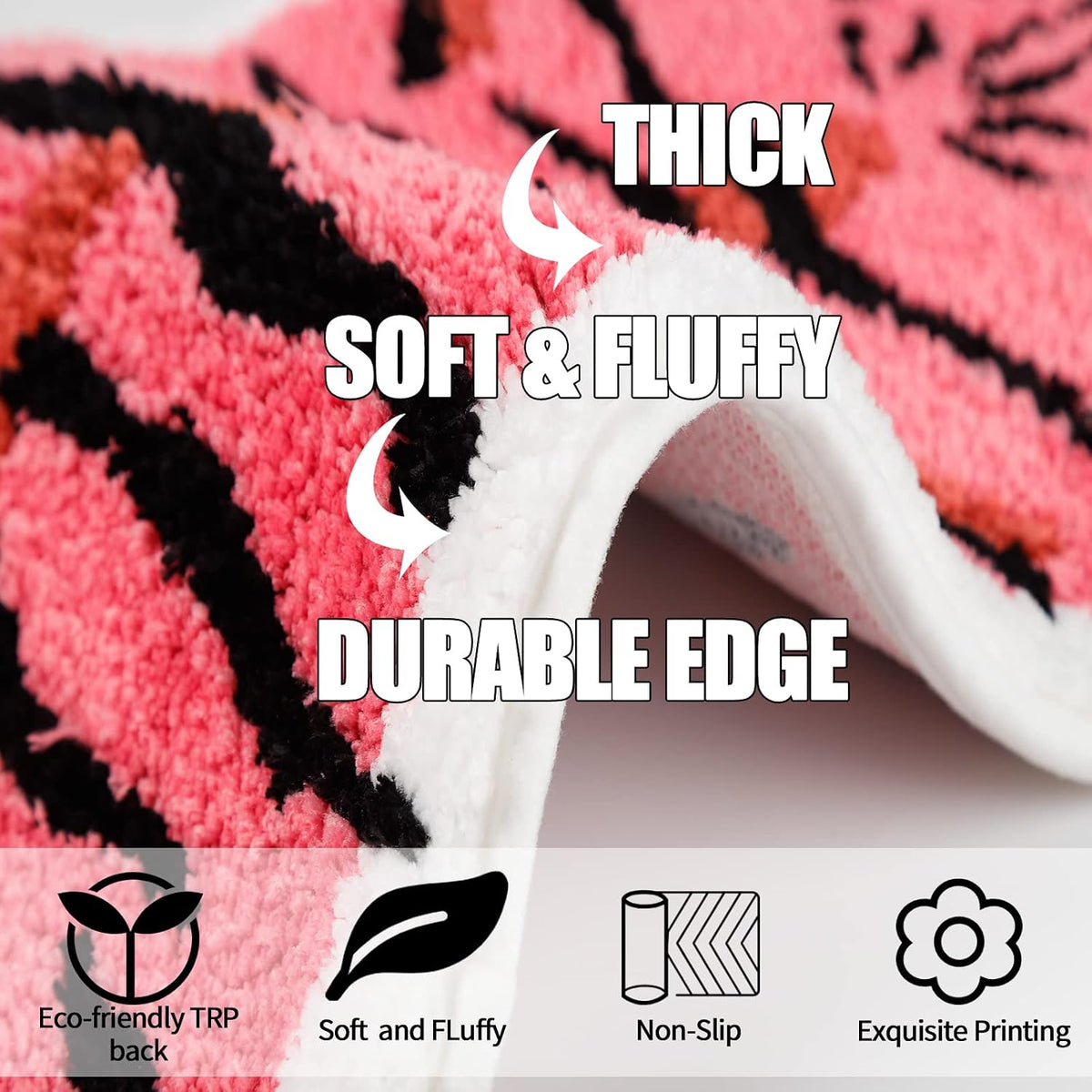 Pink Tiger Shaped Bathroom Rug,Cute Non-Slip Bath Mat Absorbent Bathtub Rug