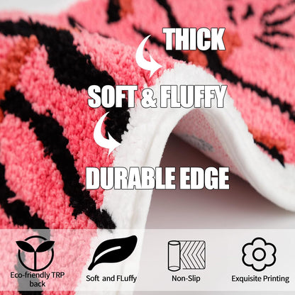 Pink Tiger Shaped Bathroom Rug,Cute Non-Slip Bath Mat Absorbent Bathtub Rug