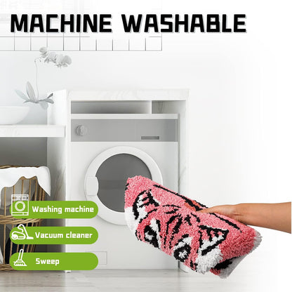Pink Tiger Shaped Bathroom Rug,Cute Non-Slip Bath Mat Absorbent Bathtub Rug