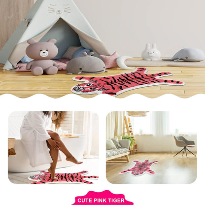 Pink Tiger Shaped Bathroom Rug,Cute Non-Slip Bath Mat Absorbent Bathtub Rug