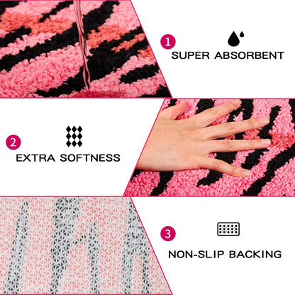 Pink Tiger Shaped Bathroom Rug,Cute Non-Slip Bath Mat Absorbent Bathtub Rug