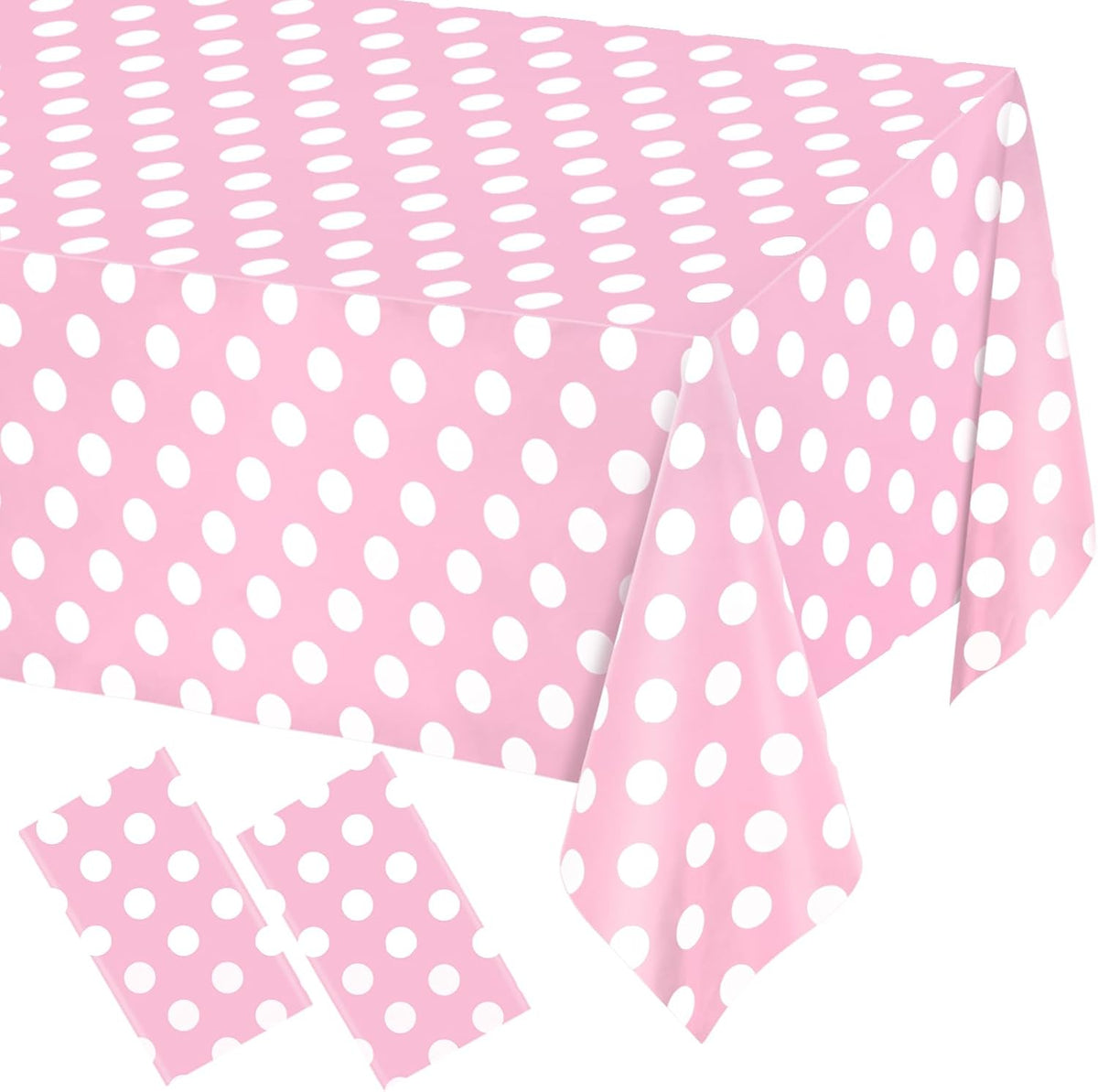 2 Pack Light Pink and White Polka Dot Tablecloths, Pink Disposable Plastic Table Cover for Birthday, Wedding, Bachelor, Pink Girl Party, and Picnic Camping Parties 54" x 108"