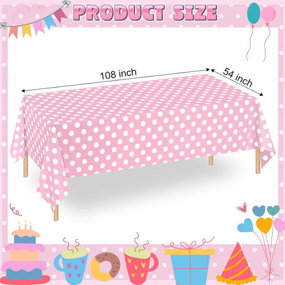 2 Pack Light Pink and White Polka Dot Tablecloths, Pink Disposable Plastic Table Cover for Birthday, Wedding, Bachelor, Pink Girl Party, and Picnic Camping Parties 54" x 108"