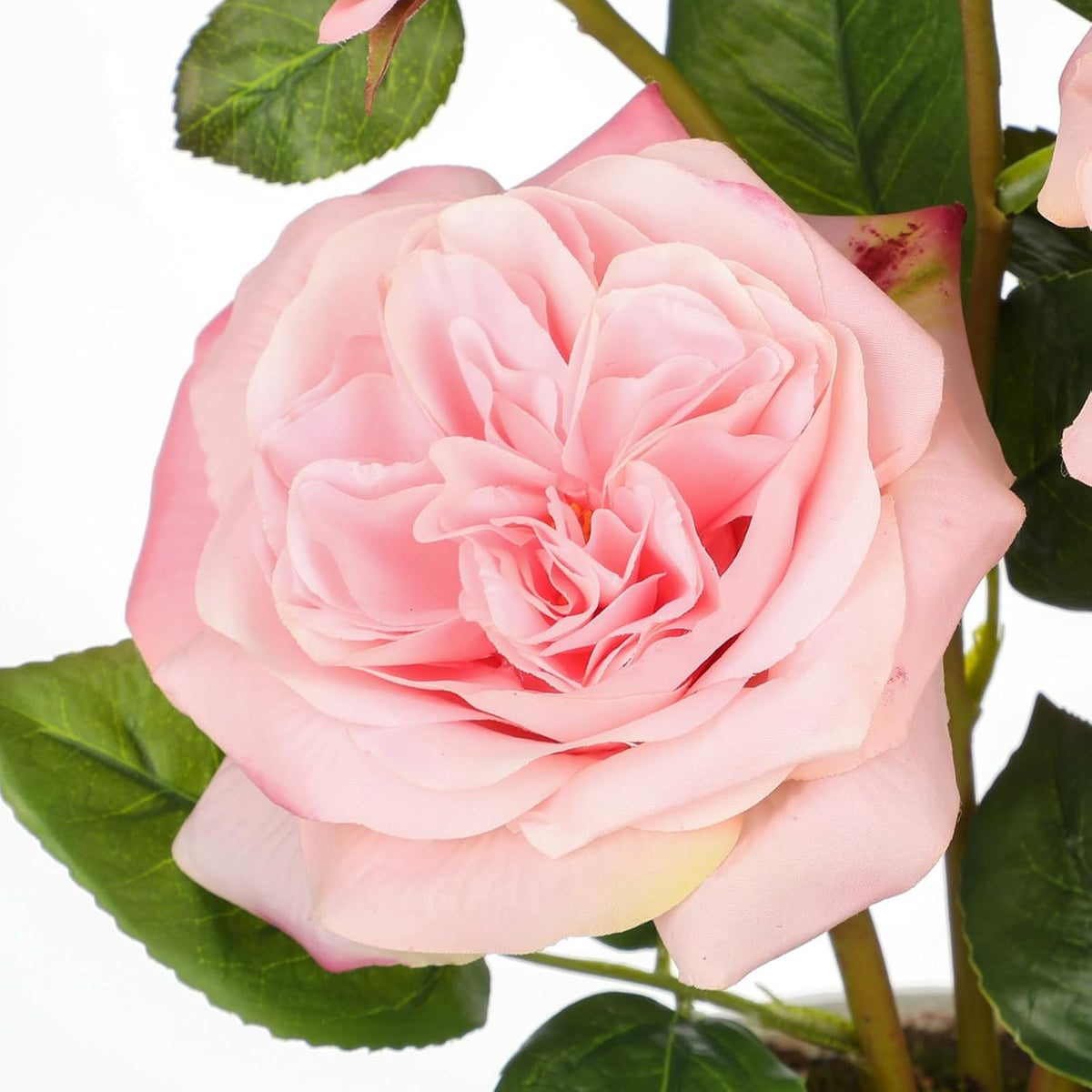 Pink Real Touch Roses Artificial Flowers in Vase Blue and White Porcelain Ceramic Pot 13.4" Fake Roses Flower Arrangement Artificial Plants & Flowers Potted Plant Faux Silk Rose Flower