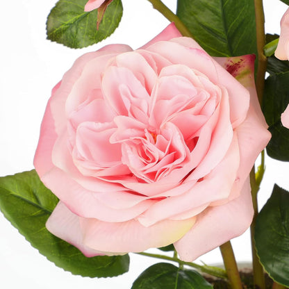 Pink Real Touch Roses Artificial Flowers in Vase Blue and White Porcelain Ceramic Pot 13.4" Fake Roses Flower Arrangement Artificial Plants & Flowers Potted Plant Faux Silk Rose Flower