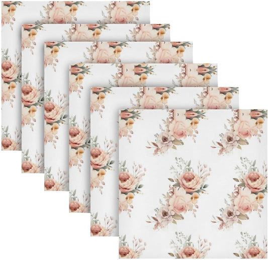 ALAZA Pink Rose Flowers (3) Cloth Napkins Dinner Napkins 1 Piece,Reusable Table Napkins Washable Polyester Fabric for Cocktail Party Holiday Wedding Home Decorative